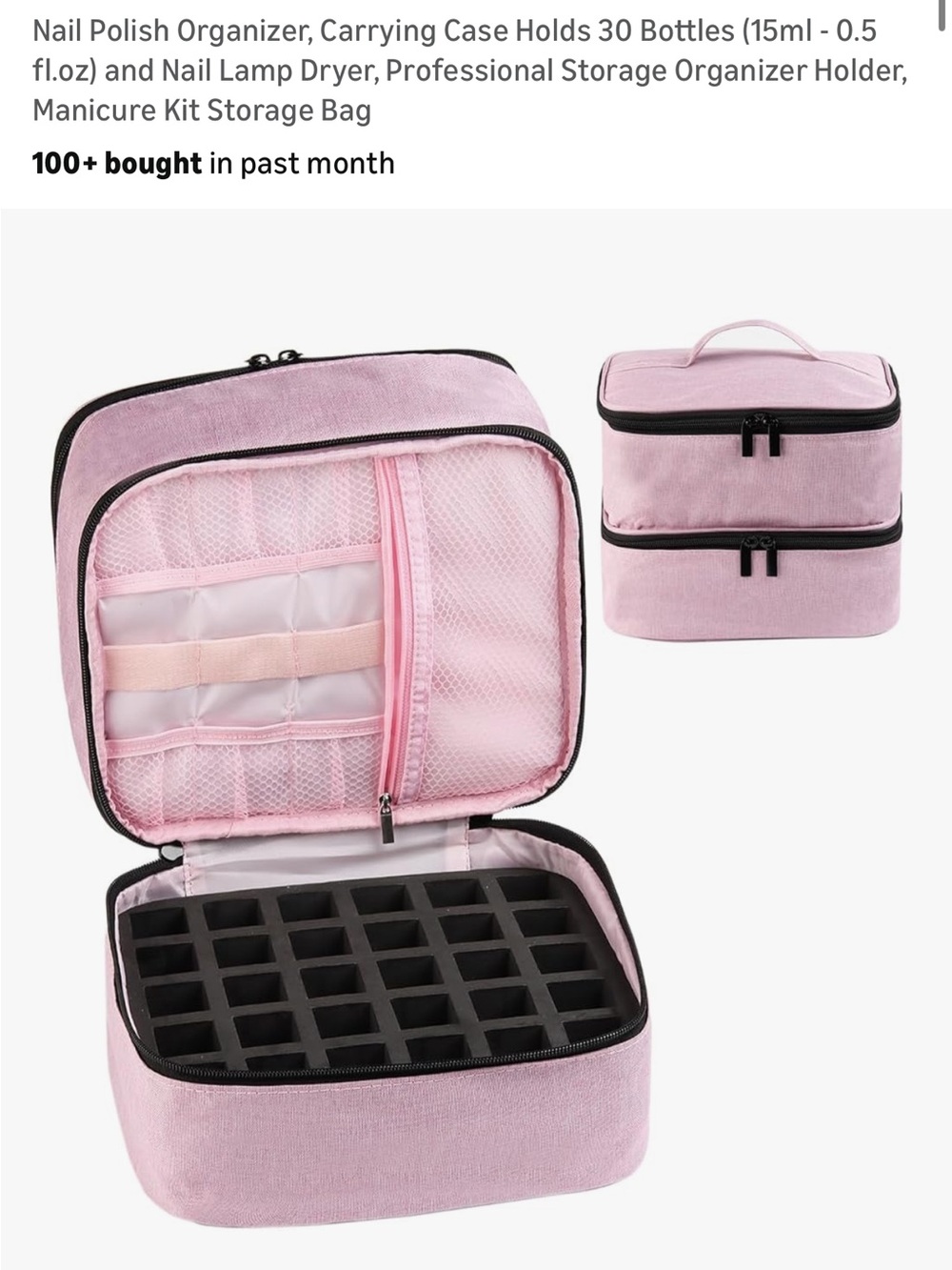 Pink Nail Polish Organizer Carrying Case - Professional Storage Bag